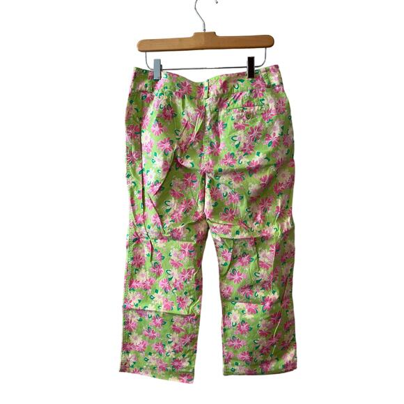 Vintage Lilly Pulitzer Pedal Pusher Pants Green Pink Rhino Print Flaw* 10 - Picture 5 of 7
